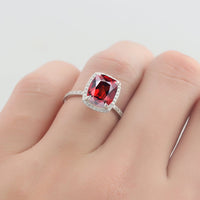 2.00 Ct Cushion Cut Red Garnet 925 Sterling Silver Halo January Birthstone Ring