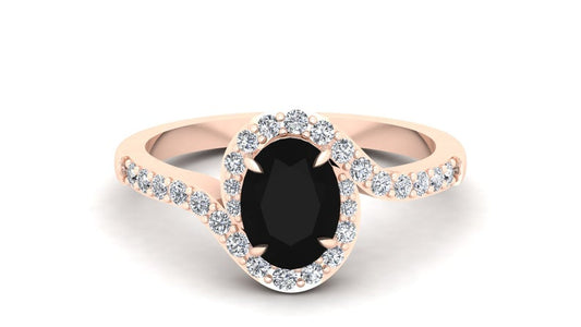 1 CT Oval Cut Black Onyx Diamond Rose Gold Over On 925 Sterling Silver Women Halo Anniversary Ring