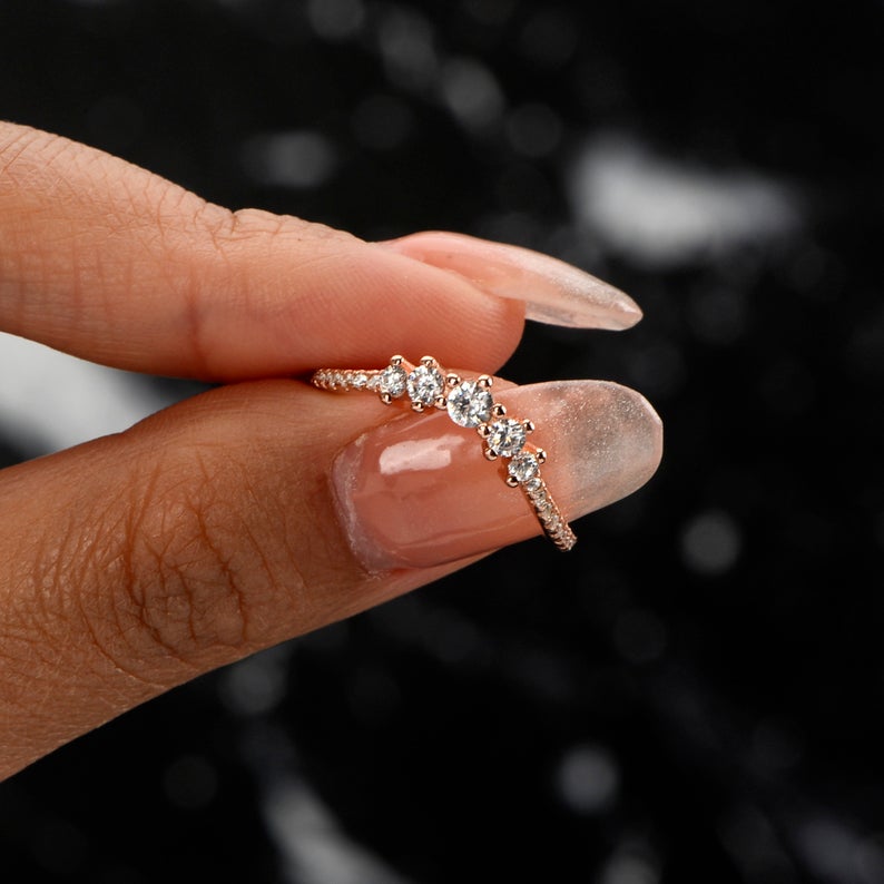1 CT Round Cut Diamond 925 Sterling Silver Curved Wedding Half Eternity Band Ring