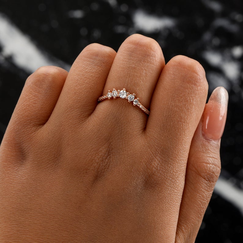 1 CT Round Cut Diamond 925 Sterling Silver Curved Wedding Half Eternity Band Ring