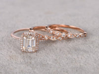 1 CT Emerald Cut Diamond Rose Gold Over On 925 Sterling Silver Engagement Trio Ring Set