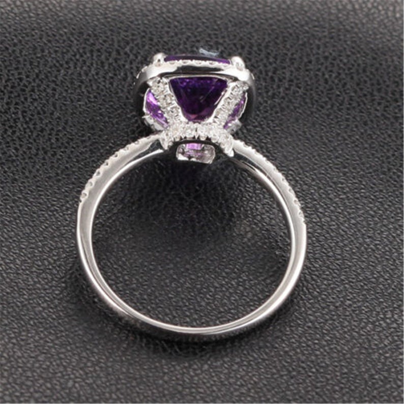 2 CT Cushion Cut Amethyst Diamond 925 Sterling Silver Halo Anniversary Ring - atjewels.in