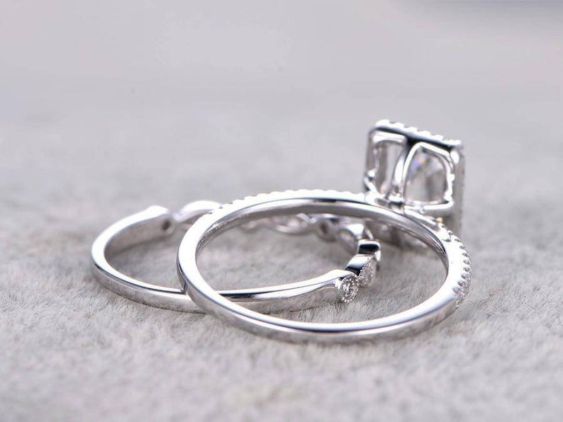 1 CT Emerald Cut Diamond 925 Sterling Silver Bridal Set For Women