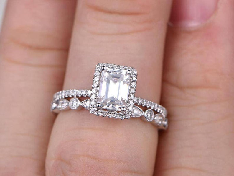 1 CT Emerald Cut Diamond 925 Sterling Silver Bridal Set For Women