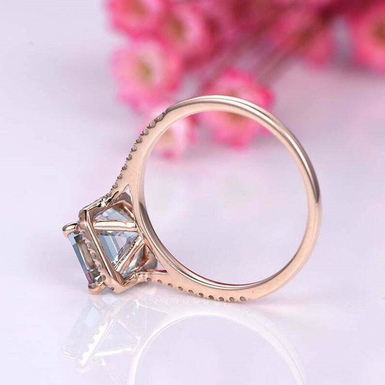 1 CT Emerald Cut Aquamarine Diamond 925 Sterling Silver Halo Wedding Ring