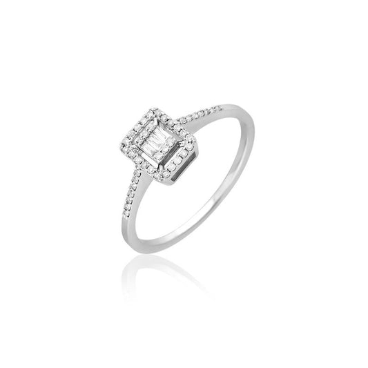 1 CT Baguette Cut Diamond 925 Sterling Silver Halo Square  Engagement Ring