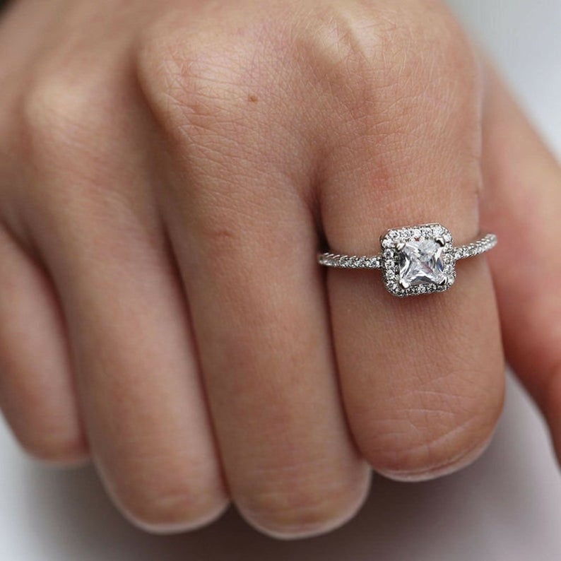 1.5 CT Princess Cut Diamond 925 Sterling Silver Halo Wedding Ring