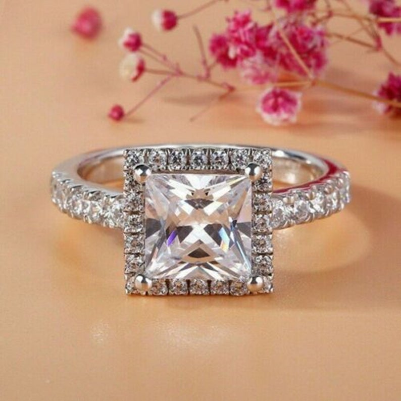 1 CT Princess Cut CZ Diamond 925 Sterling Silver Halo Engagement Ring