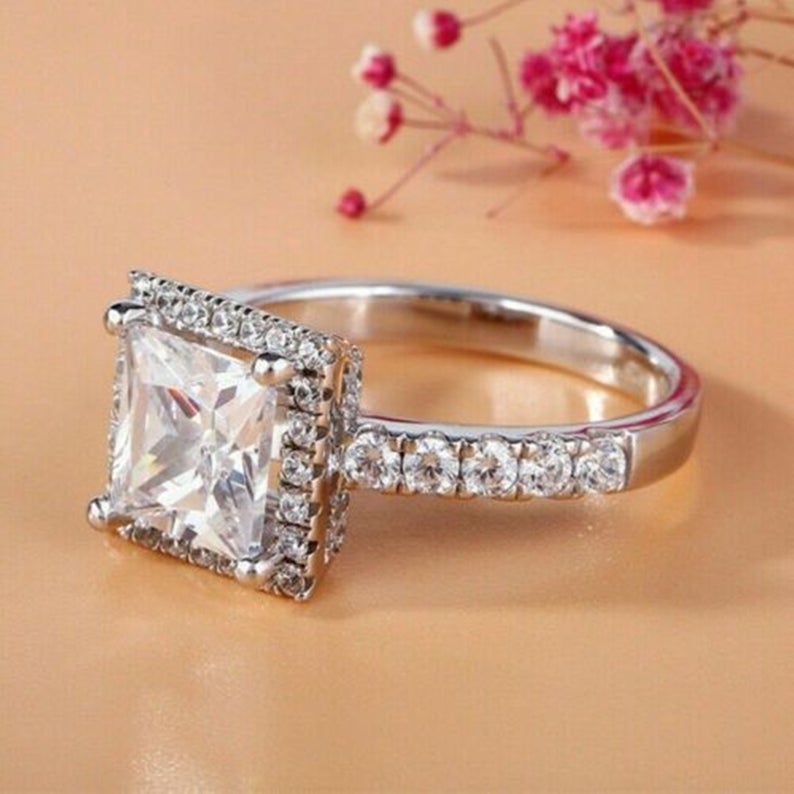 1 CT Princess Cut CZ Diamond 925 Sterling Silver Halo Engagement Ring