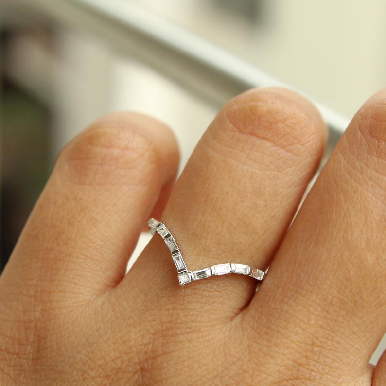 1.20 Ct Baguette Cut Diamond 925 Sterling Silver V Shape Engagement Band Ring