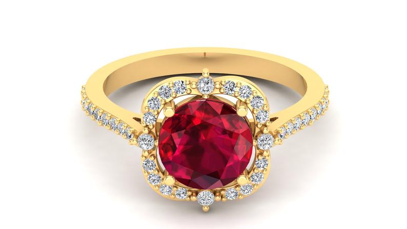 2 CT Sterling Silver Ruby Round Cut Diamond Women Halo Ring Gift For