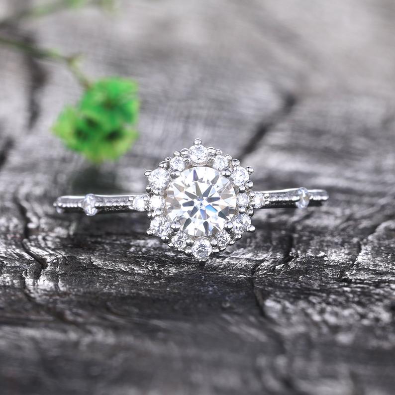 1 CT 925 Sterling Silver Round Cut Diamond Wedding Anniversary Ring