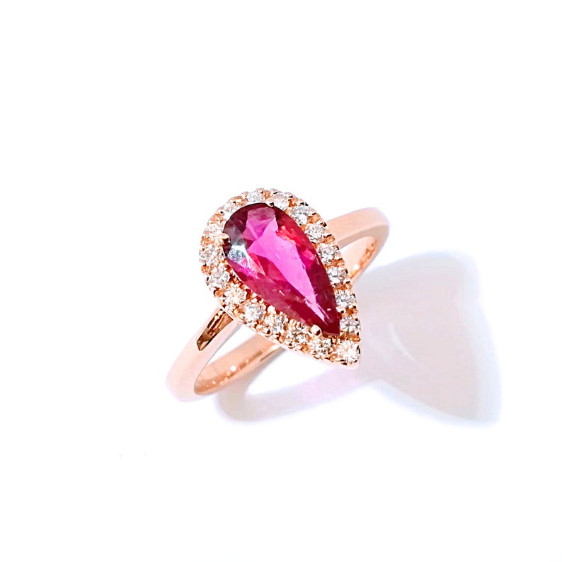 1 CT Pear Cut Pink Tourmaline Diamond Rose Gold Over On 925 Sterling Silver Halo Engagement Ring