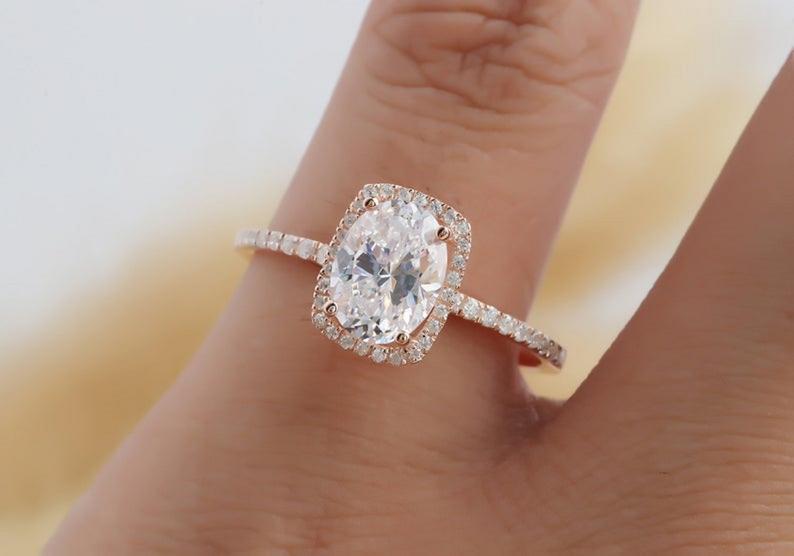 3 CT Oval Cut Diamond Rose Gold Over On 925 Sterling Silver Halo Wedding Ring For Women