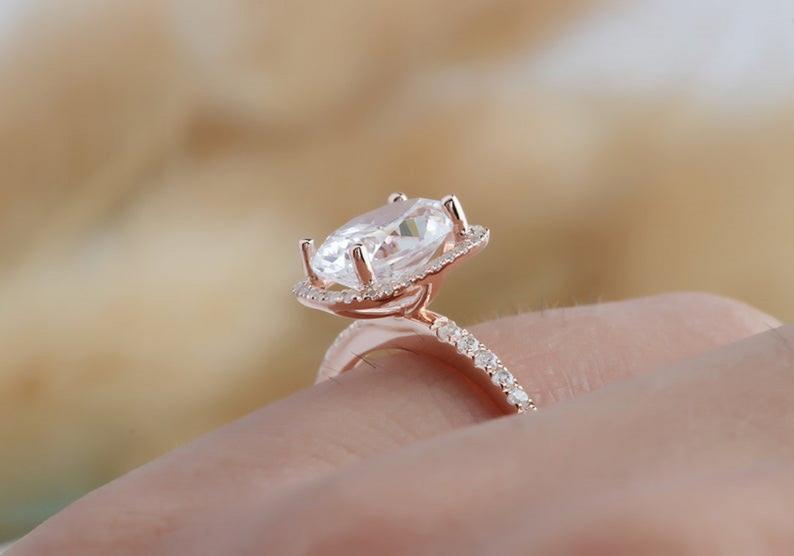 3 CT Oval Cut Diamond Rose Gold Over On 925 Sterling Silver Halo Wedding Ring For Women