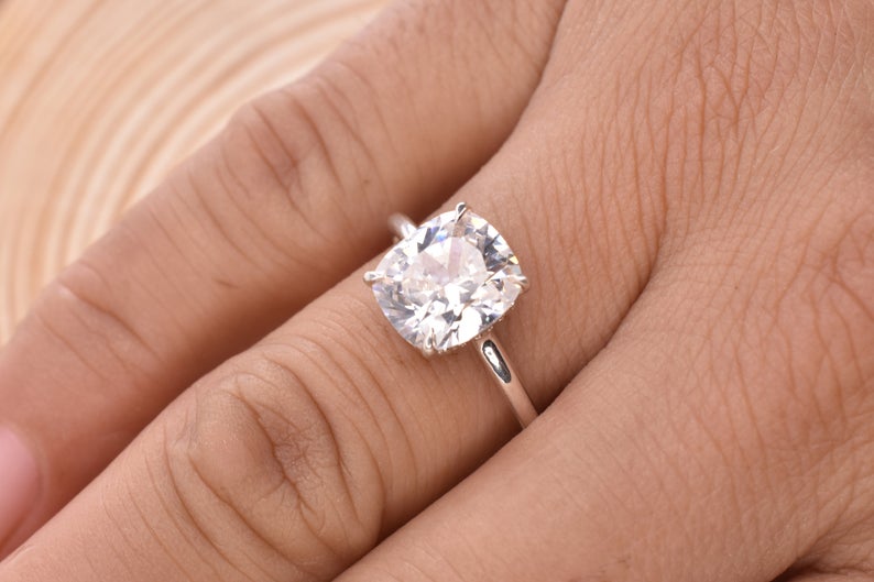 3 CT Cushion Cut Diamond White Gold Overn On 925 Sterling Silver Anniversary Ring Gift for her