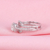 2 CT Cushion Cut White Diamond White Gold Over On 925 Sterling Silver Halo Wedding Bridal Ring Set