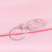 2 CT Cushion Cut White Diamond White Gold Over On 925 Sterling Silver Halo Wedding Bridal Ring Set