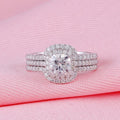 2 CT Cushion Cut White Diamond White Gold Over On 925 Sterling Silver Halo Wedding Bridal Ring Set