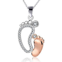 0.20 Ct Round Cut Two Tone 925 Sterling Silver Mom & Baby Feet Pendant