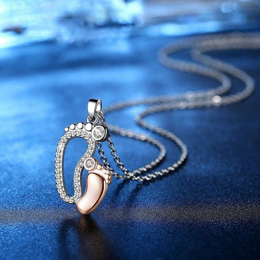 0.20 Ct Round Cut Two Tone 925 Sterling Silver Mom & Baby Feet Pendant