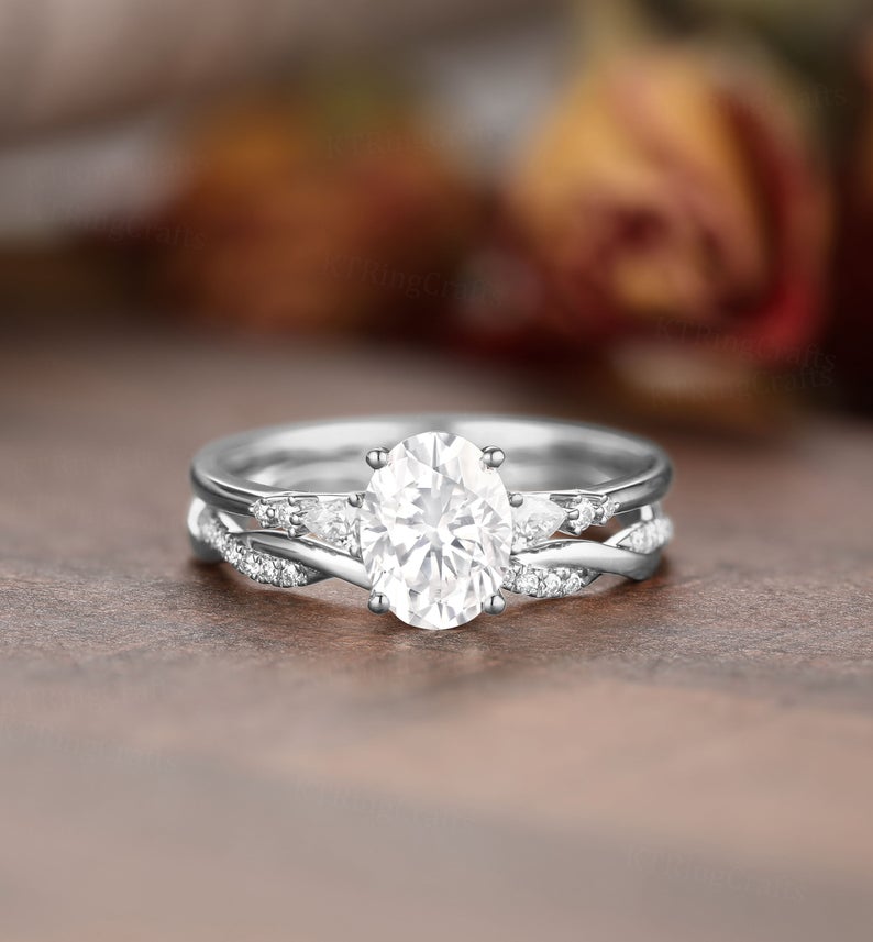 2.75 Ct Oval Cut White Topaz 925 Sterling Silver Infinity Band Engagement Bridal Ring Set