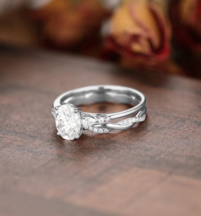 2.75 Ct Oval Cut White Topaz 925 Sterling Silver Infinity Band Engagement Bridal Ring Set