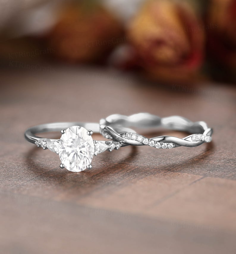 2.75 Ct Oval Cut White Topaz 925 Sterling Silver Infinity Band Engagement Bridal Ring Set