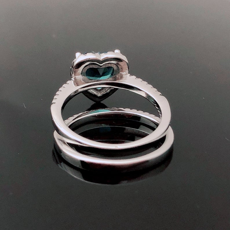 1 CT Heart Cut Blue Topaz Diamond 925 Sterling Silver Halo Promise Ring