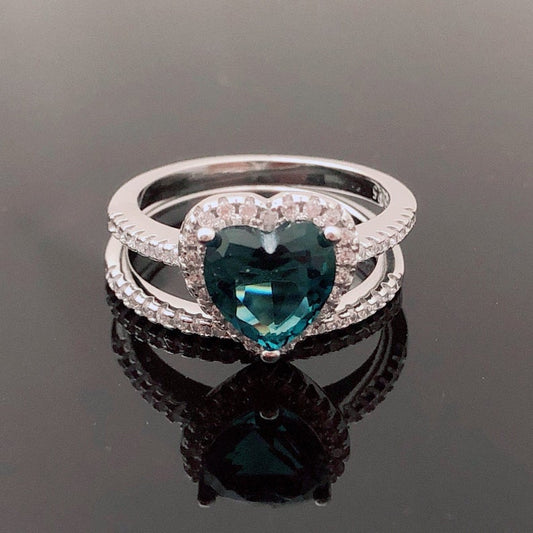 1 CT Heart Cut Blue Topaz Diamond 925 Sterling Silver Halo Promise Ring