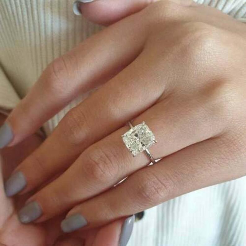 2 CT Cushion Cut White Diamond 925 Sterling Silver Halo Engagement Ring