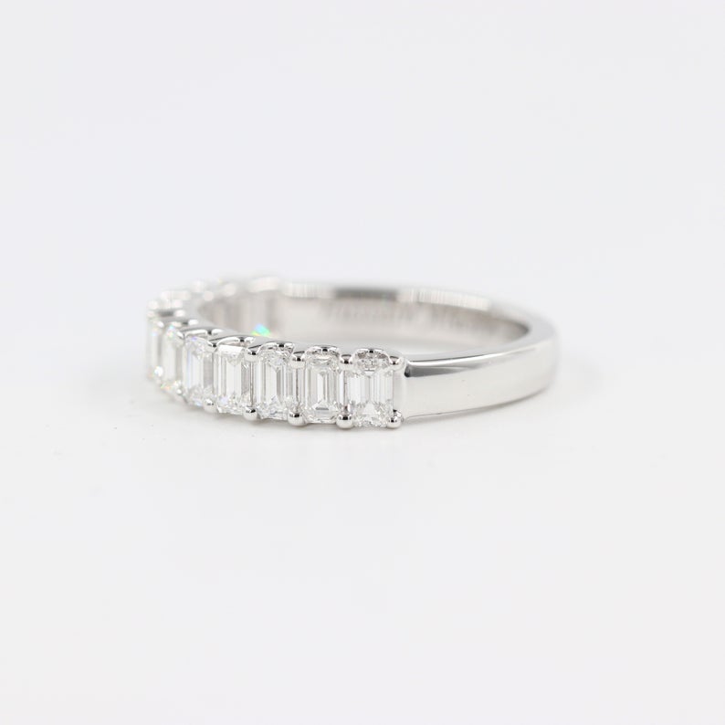 1.7 CT Emerald Cut Diamond 925 Sterling Silver Half Eternity Wedding Band Ring