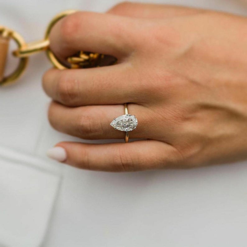 2.25 Ct Pear Cut White CZ Yellow Gold Over On 925 Sterling Silver Solitaire Engagement Ring