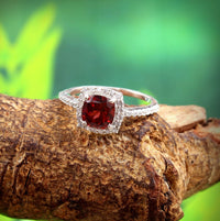 1 CT Cushion Cut Red Garnet White Gold Over On 925 Sterling Silver Halo Wedding Ring