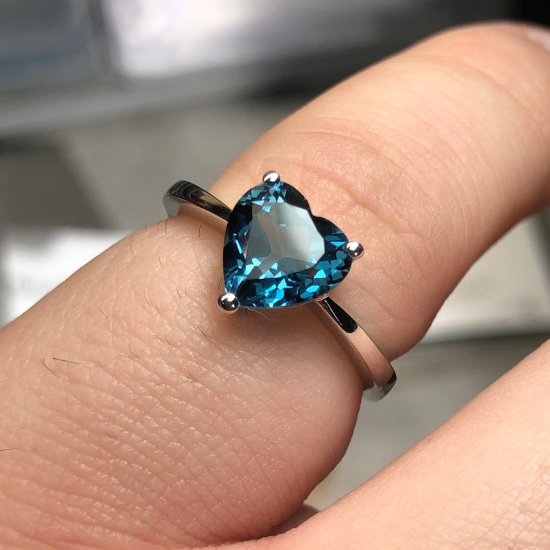 1.00 Ct Heart Cut London Blue Topaz Solitaire Proposal Ring In 925 Sterling Silver