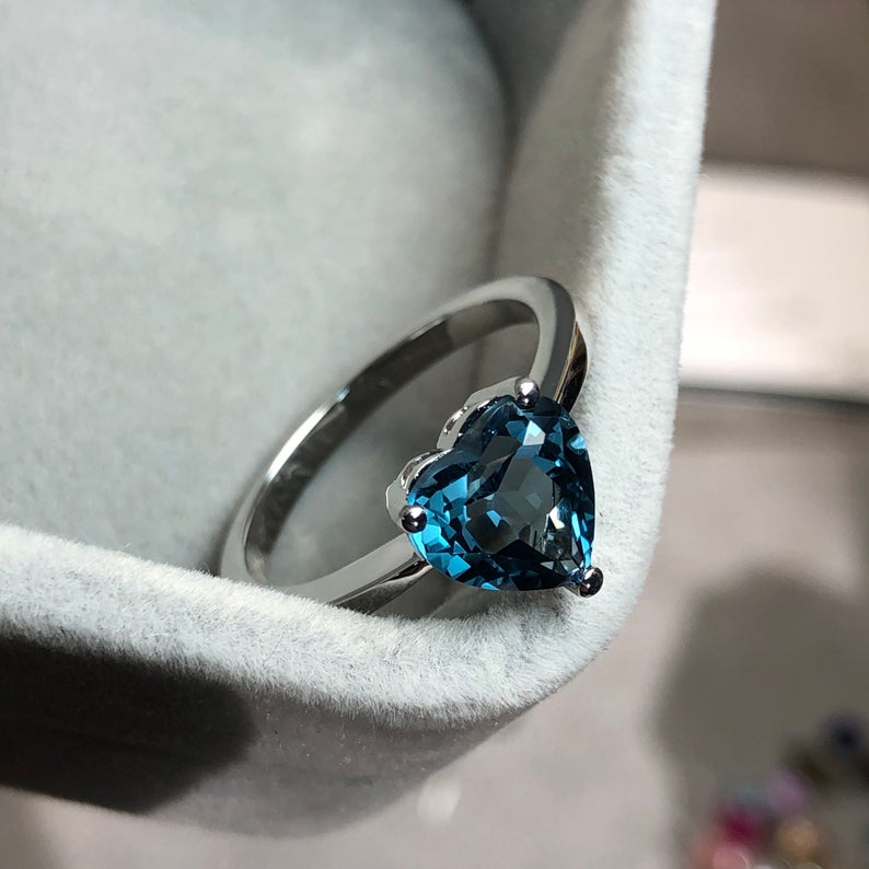 1.00 Ct Heart Cut London Blue Topaz Solitaire Proposal Ring In 925 Sterling Silver