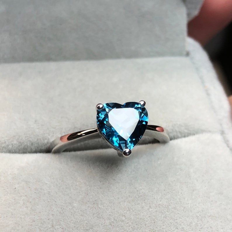 1.00 Ct Heart Cut London Blue Topaz Solitaire Proposal Ring In 925 Sterling Silver