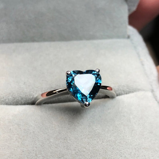 1.00 Ct Heart Cut London Blue Topaz Solitaire Proposal Ring In 925 Sterling Silver
