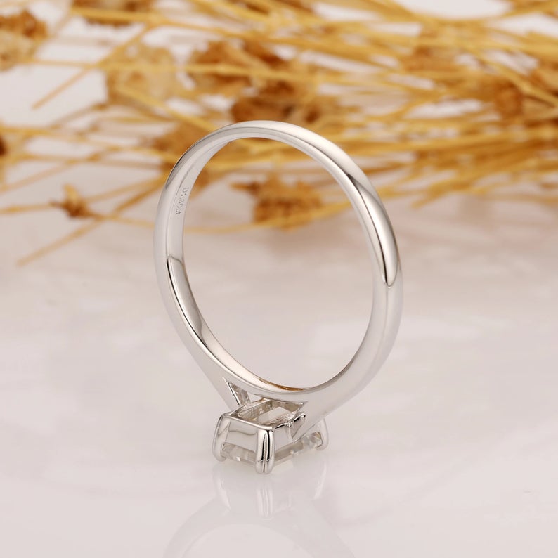 1 CT Emerald Cut Diamond 925 Sterling Silver Solitaire Engagement Ring