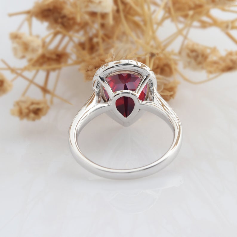 2.00 Ct Pear Cut Red Garnet & Round Pink Sapphire 925 Sterling Silver Double Halo Engagement Ring