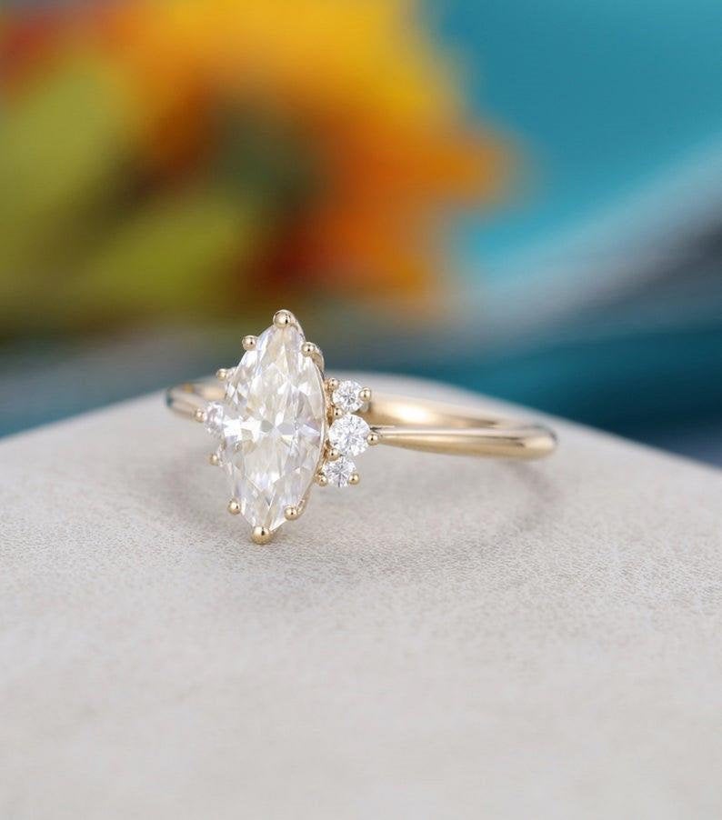 2.70 CT Marquise cut Diamond Yellow Gold Over On 925 Sterling Silver Wedding Ring For Her - atjewels.in