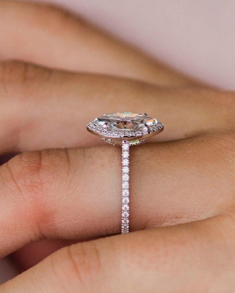2.25 Ct Marquise Cut Diamond White Gold Over On 925 Sterling Silver Halo Engagement Ring