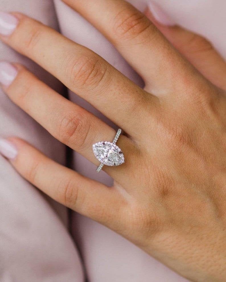2.25 Ct Marquise Cut Diamond White Gold Over On 925 Sterling Silver Halo Engagement Ring