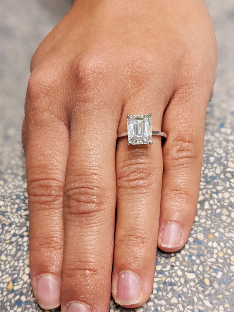 1 CT Emerald Cut Diamond White Gold Over On 925 Sterling Silver Solitaire Engagement Ring