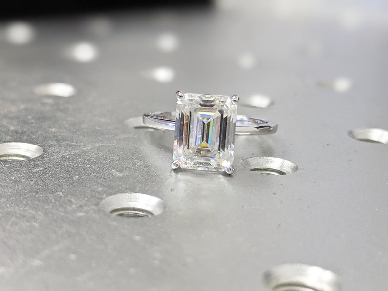 1 CT Emerald Cut Diamond White Gold Over On 925 Sterling Silver Solitaire Engagement Ring