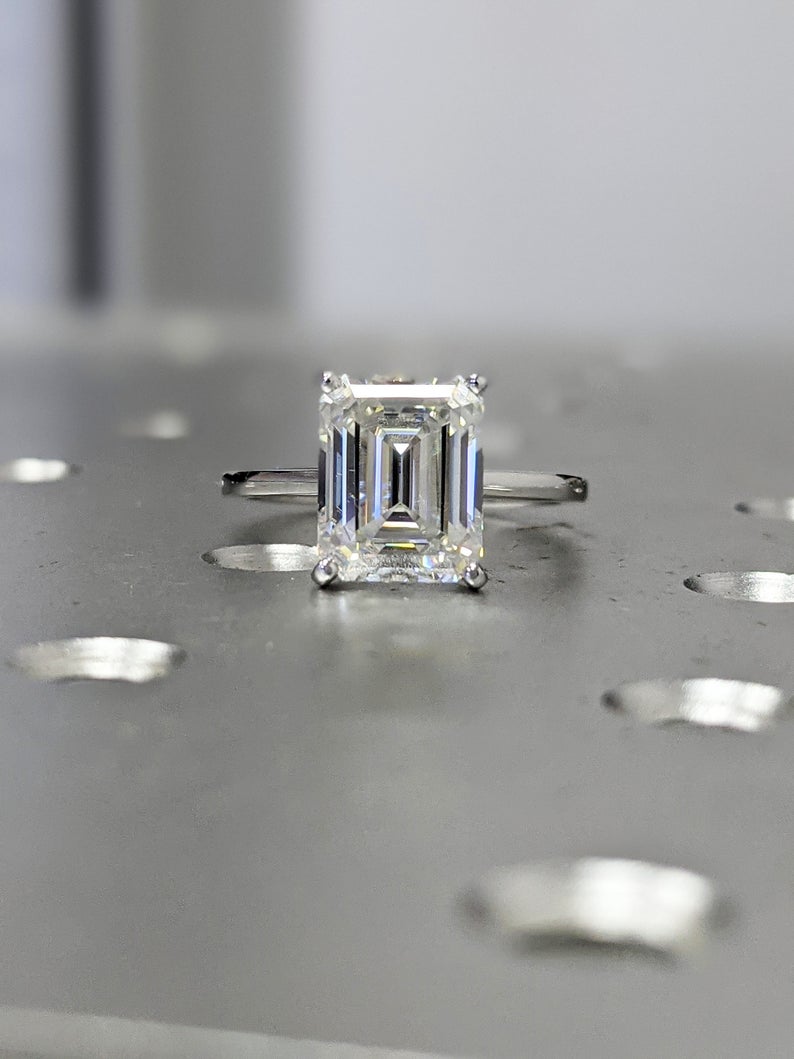 1 CT Emerald Cut Diamond White Gold Over On 925 Sterling Silver Solitaire Engagement Ring