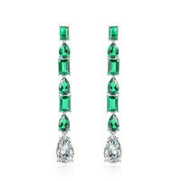 4.50 Ct Pear & Marquise Cut Green Emerald Teardrop Dangle Earrings In 925 Sterling Silver