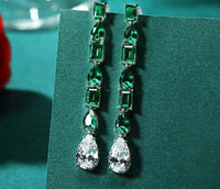 4.50 Ct Pear & Marquise Cut Green Emerald Teardrop Dangle Earrings In 925 Sterling Silver