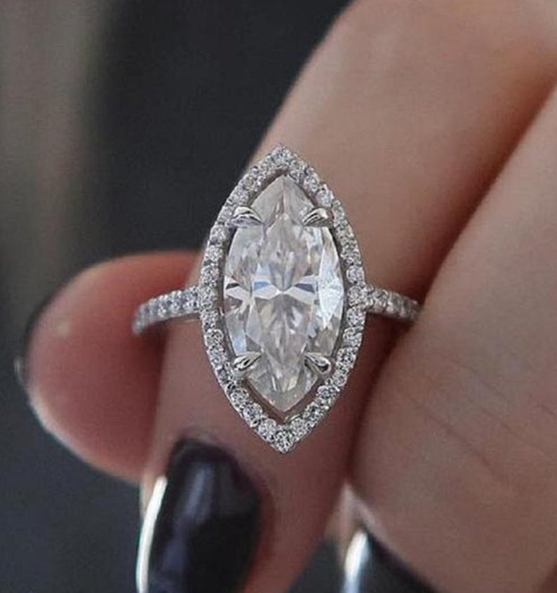 2 CT Marquise Cut Diamond 925 Sterling Silver Women Halo Wedding Ring