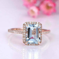 1 CT Emerald Cut Aquamarine Diamond 925 Sterling Silver Halo Wedding Ring